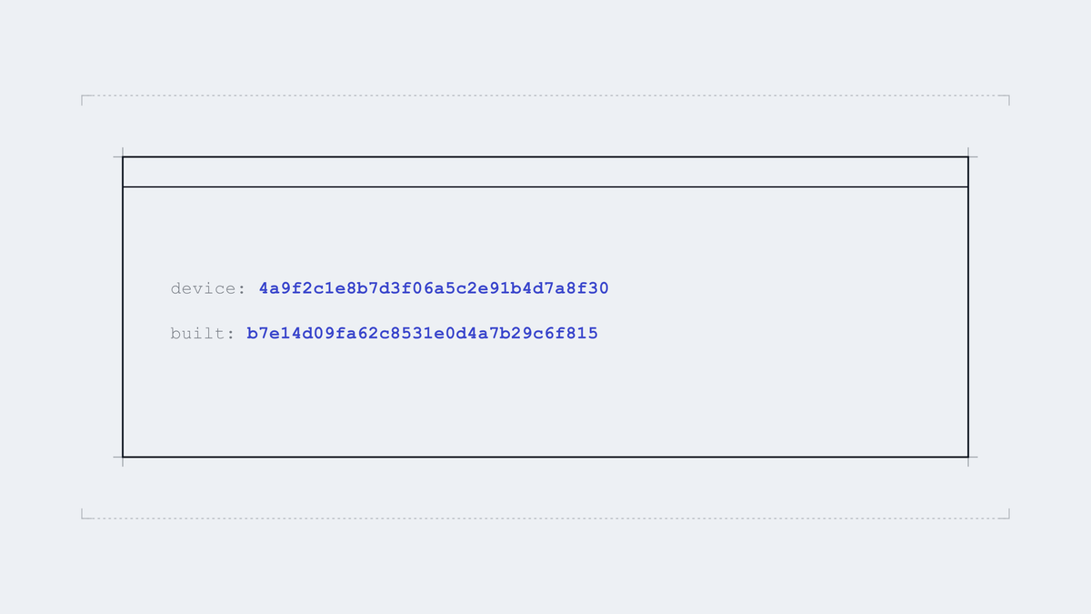 The device APK hash beside the built APK hash — the check that gives a screenshot its build identity