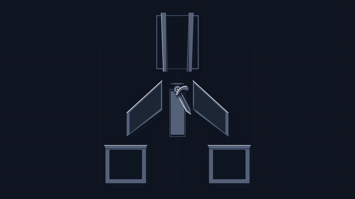 A two-way chute sorting something it cannot read, and the same chute with a third throw