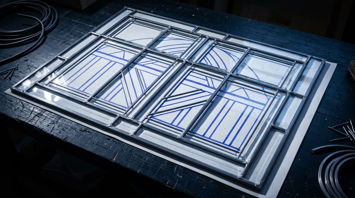 Every lead line true to the cartoon, and every piece of glass plain