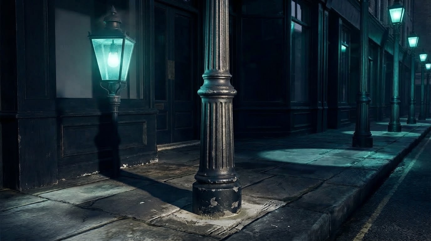 The same street charged, with every column still where it was set