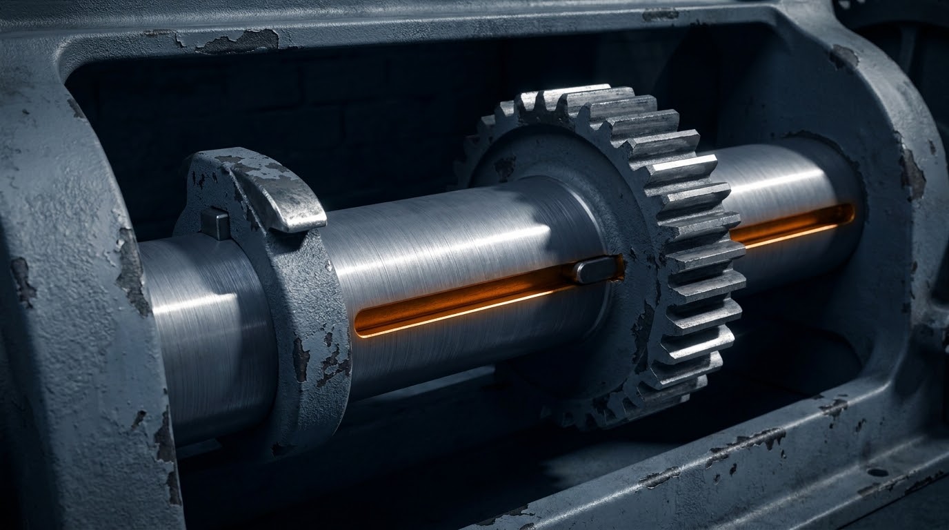 One shaft carrying both the pawl that holds and the pinion that drives