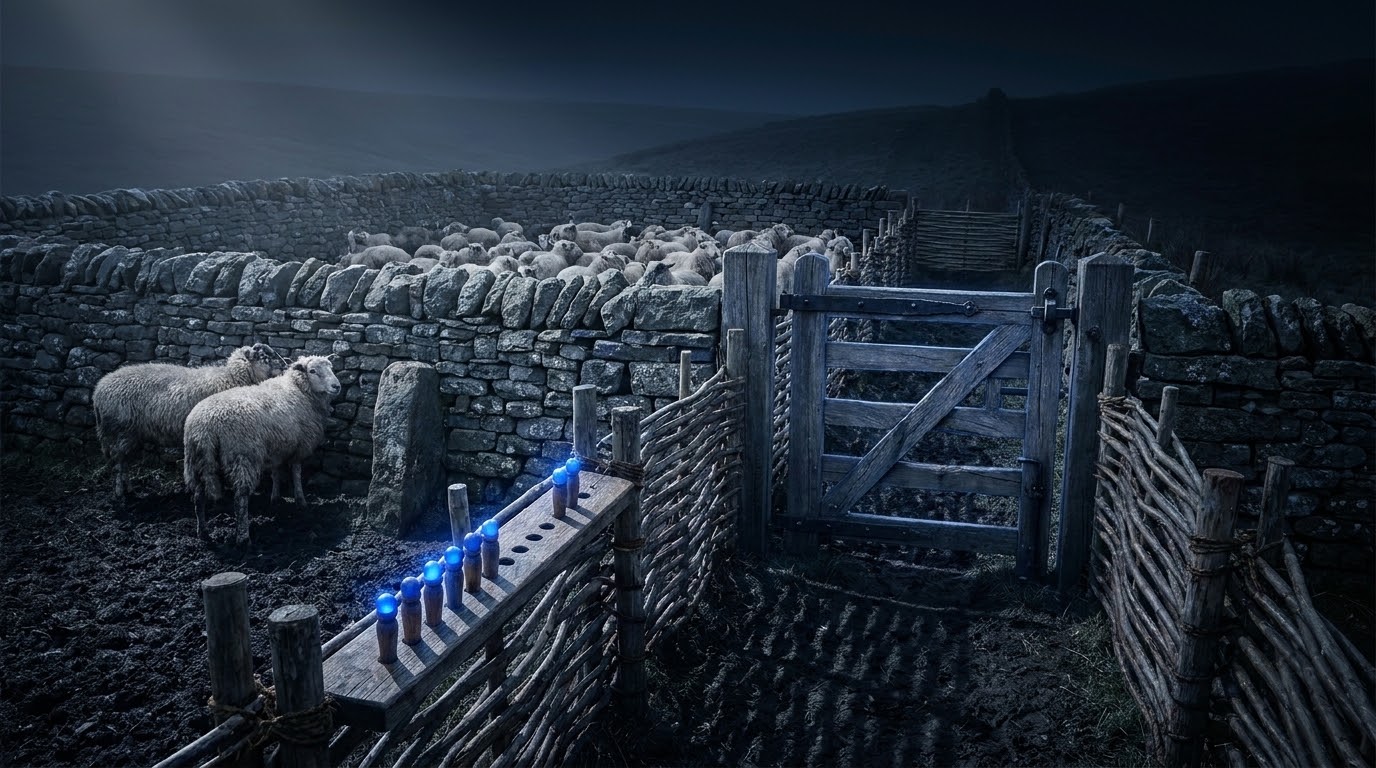 The whole gather enclosed, counted through one gate before anything moves