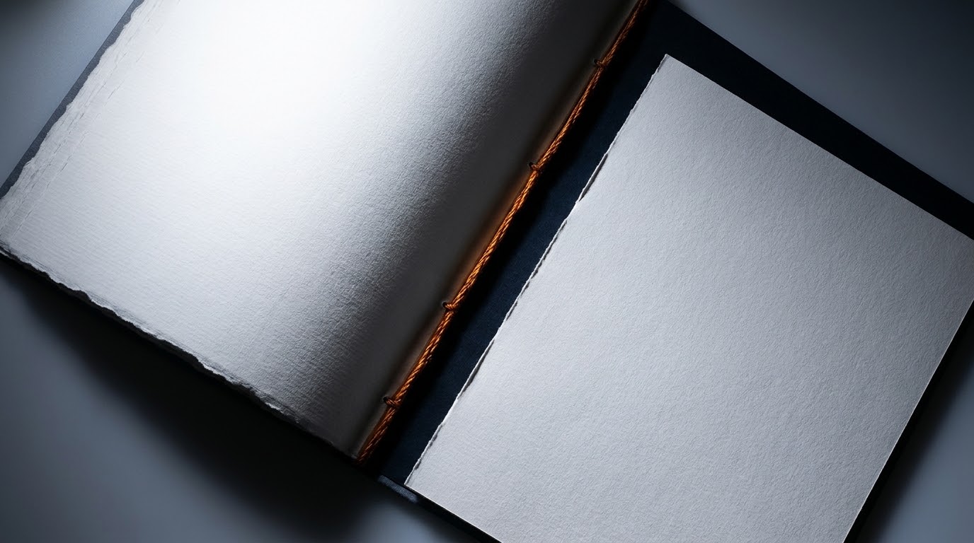 A page sewn through the fold, and a page merely laid in beside it