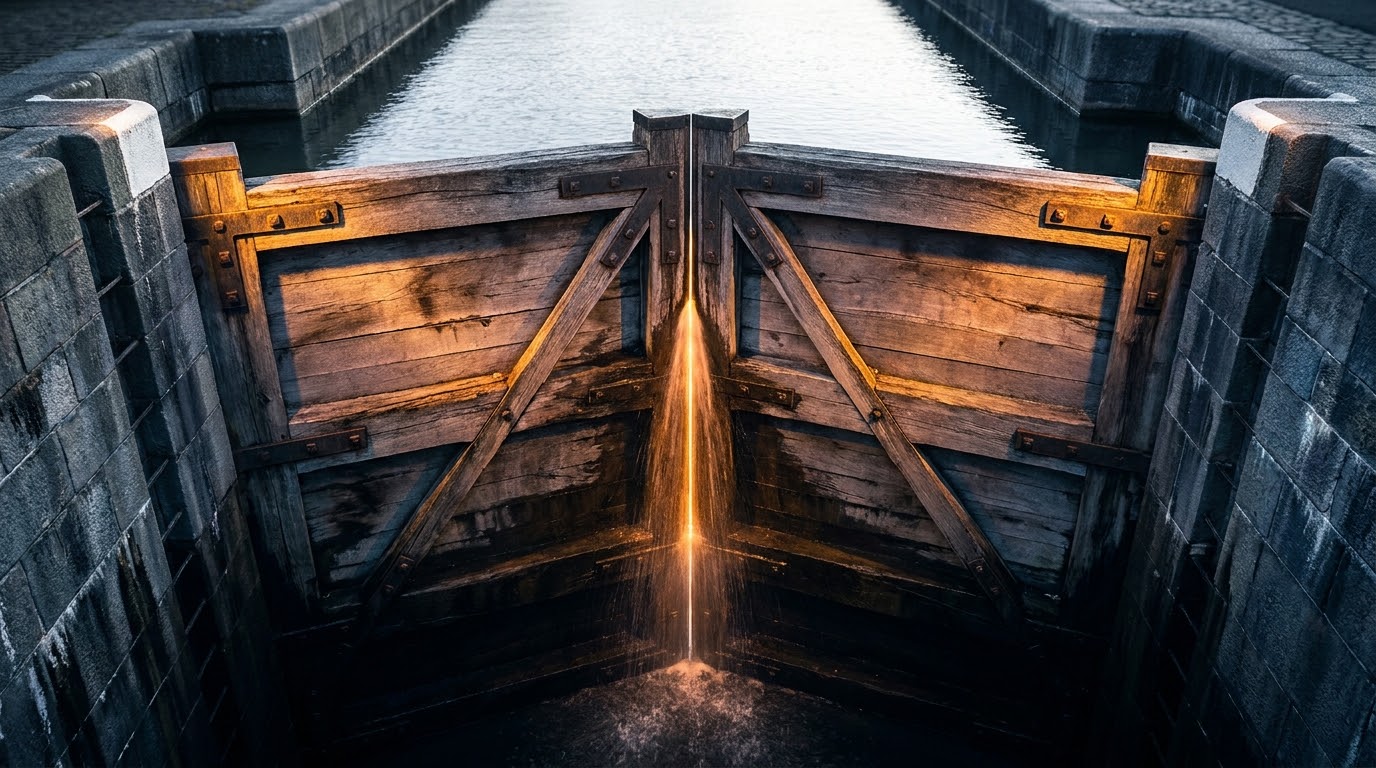 A single gate between two levels, and the drop it has to absorb all at once