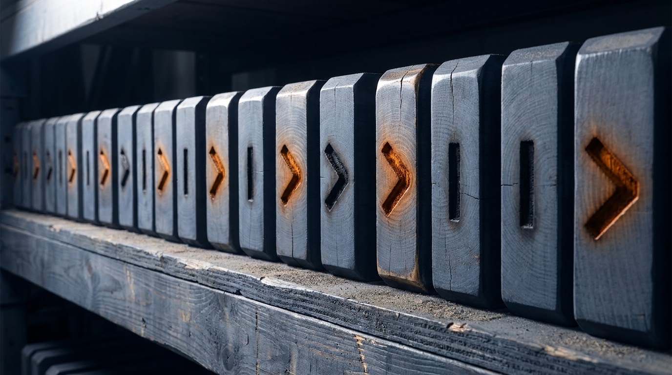 A rack where every pattern carries its ownership mark, readable before you pick one up