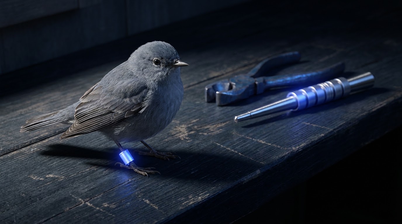 An identifier fitted on purpose, independent of everything the bird looks like